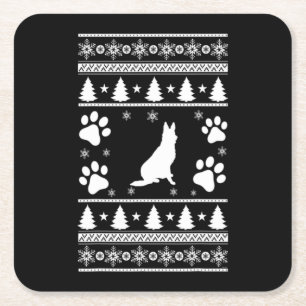 German Shepherd Christmas Square Paper Coaster