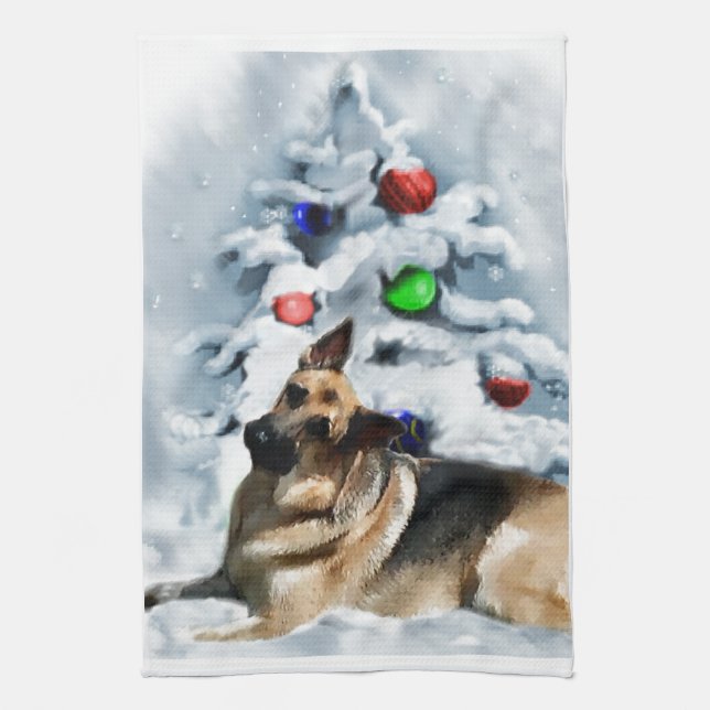 German Shepherd Christmas Tea Towel (Vertical)