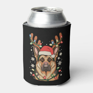 German Shepherd Christmas Tree Dog Xmas Lights Can Cooler