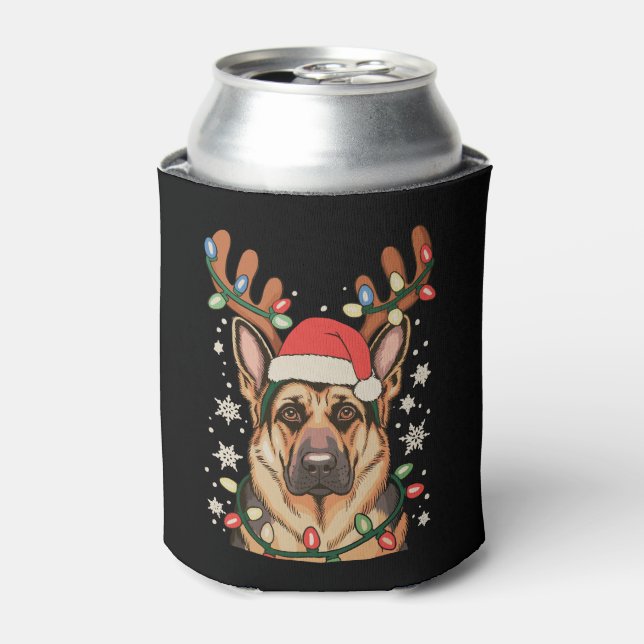 German Shepherd Christmas Tree Dog Xmas Lights Can Cooler (Can Front)