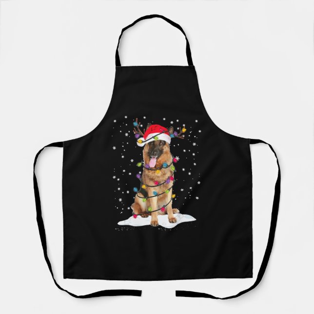 German Shepherd Christmas Tree Light Pajama Dog Apron (Front)