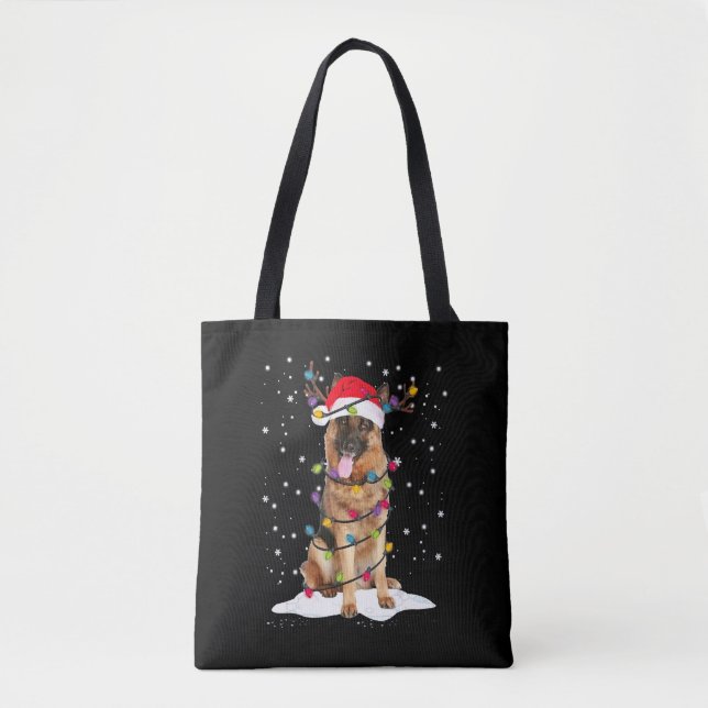 German Shepherd Christmas Tree Light Pajama Dog Tote Bag (Front)