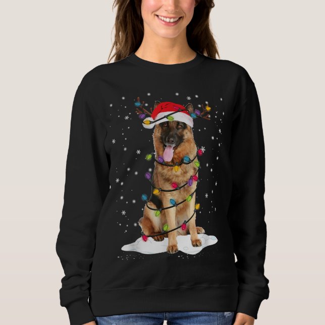 German Shepherd Christmas Tree Light Pajama Dog Xm Sweatshirt (Front)