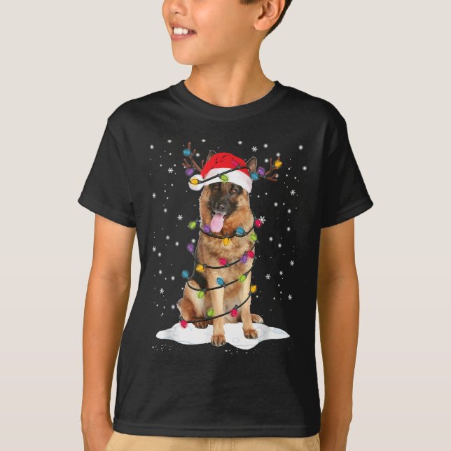 German Shepherd Christmas Tree Light Pajama Dog Xm T-Shirt (Front)