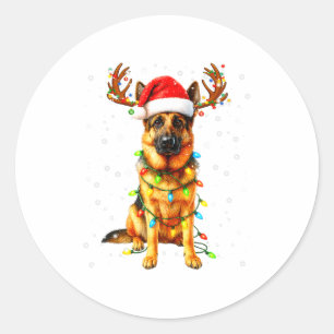 German Shepherd Christmas Tree Lights Pajama Dog L Classic Round Sticker