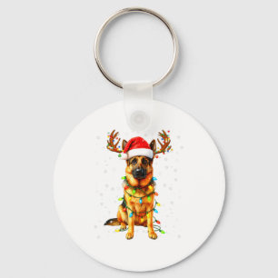 German Shepherd Christmas Tree Lights Pajama Dog L Key Ring