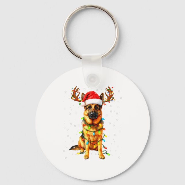 German Shepherd Christmas Tree Lights Pajama Dog L Key Ring (Front)