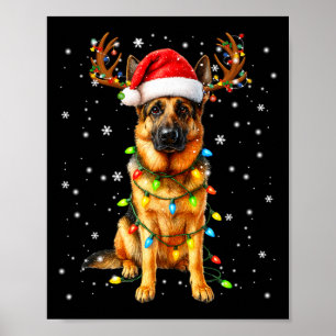 German Shepherd Christmas Tree Lights Pajama Dog L Poster