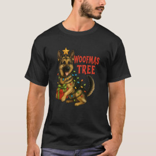German Shepherd Christmas Tree Lights Woofmas Funn T-Shirt
