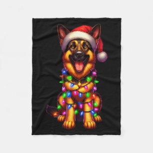 German Shepherd Christmas Tree Lights Xmas Pajama Fleece Blanket