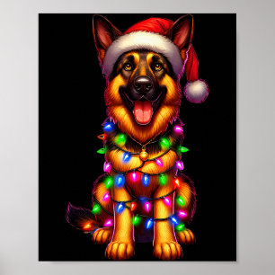 German Shepherd Christmas Tree Lights Xmas Pajama Poster