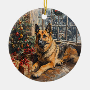 German Shepherd Christmas Tree Painting Ceramic Tree Decoration