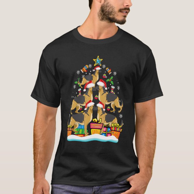 German Shepherd Christmas Tree Santa Hat Decoratio T-Shirt (Front)