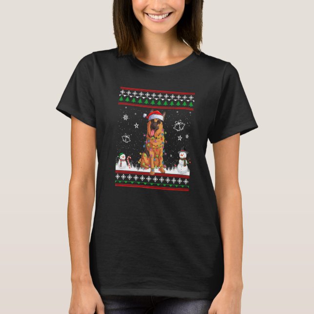 German Shepherd Christmas Ugly Sweater Xmas Lights (Front)