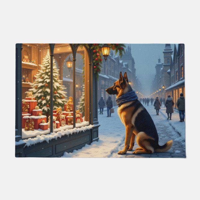 German Shepherd Christmas Window Display Art Doormat (Front)