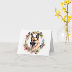 German Shepherd Christmas Wreath Festive Pup Card