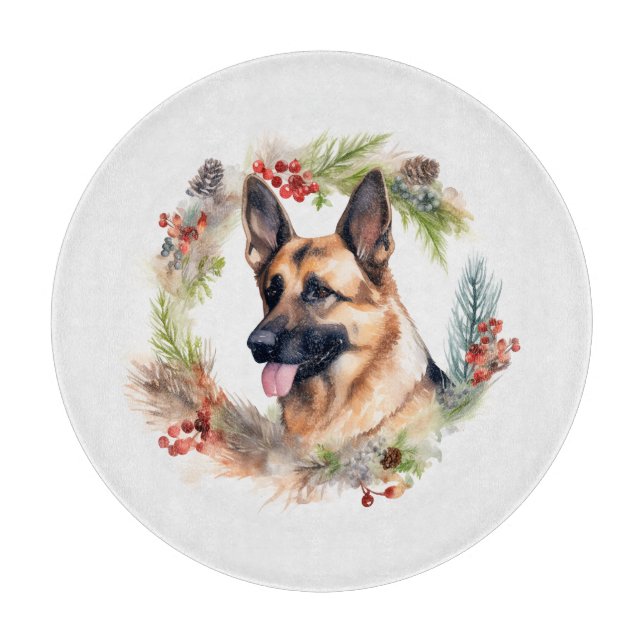 German Shepherd Christmas Wreath Festive Pup  Cutting Board (Front)