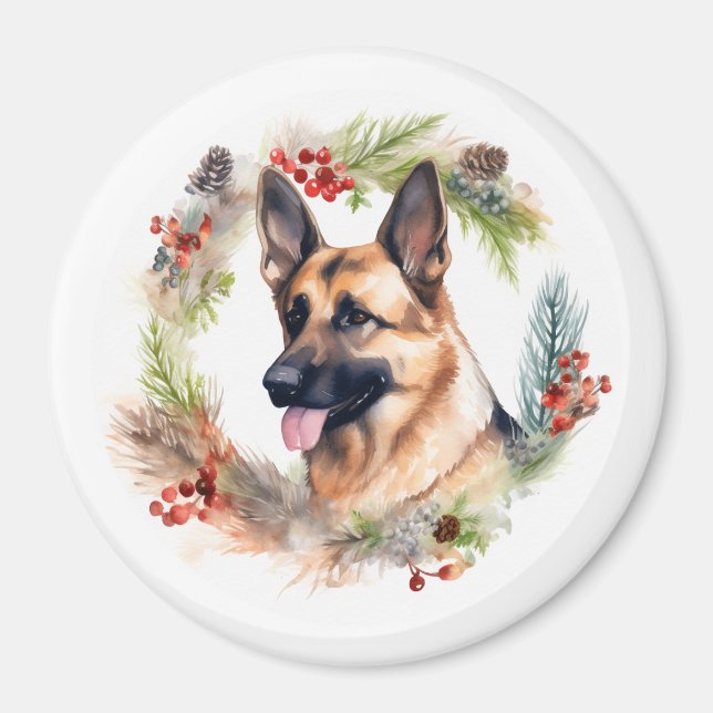 German Shepherd Christmas Wreath Festive Pup  Magnet (Front)