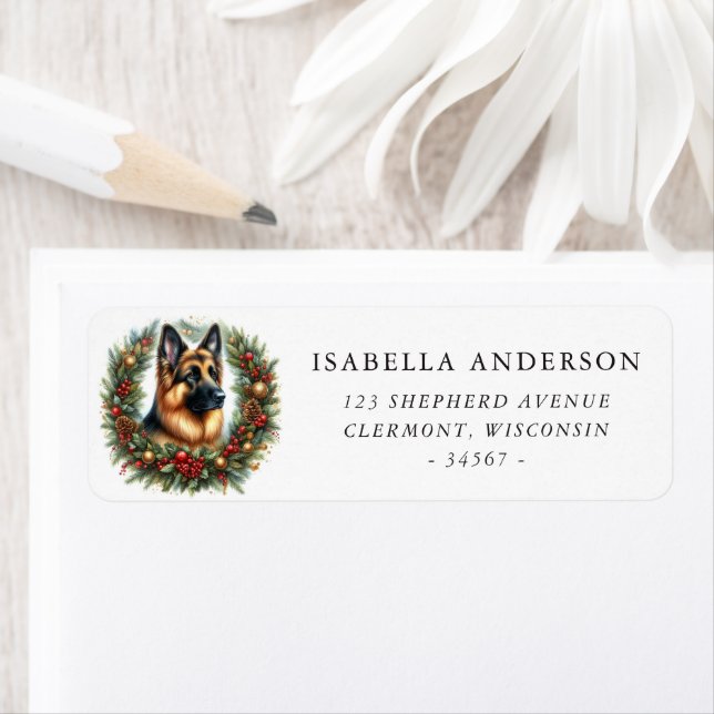 German Shepherd Christmas Wreath Return Address (Insitu)