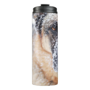 German Shepherd Closeup Covered In Snow Thermal Tumbler