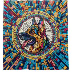 German Shepherd - Colorful Mosaic Art Shower Curtain