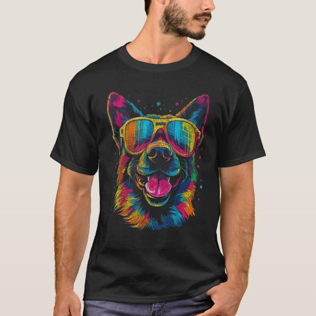 German Shepherd Colourful Art Design T-Shirt (Front)