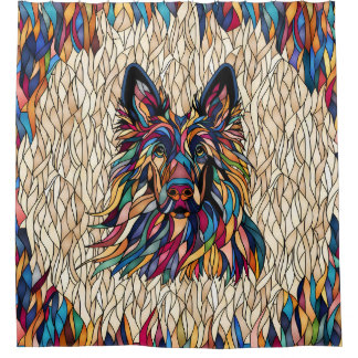 German Shepherd - Colourful Mosaic Art Shower Curtain
