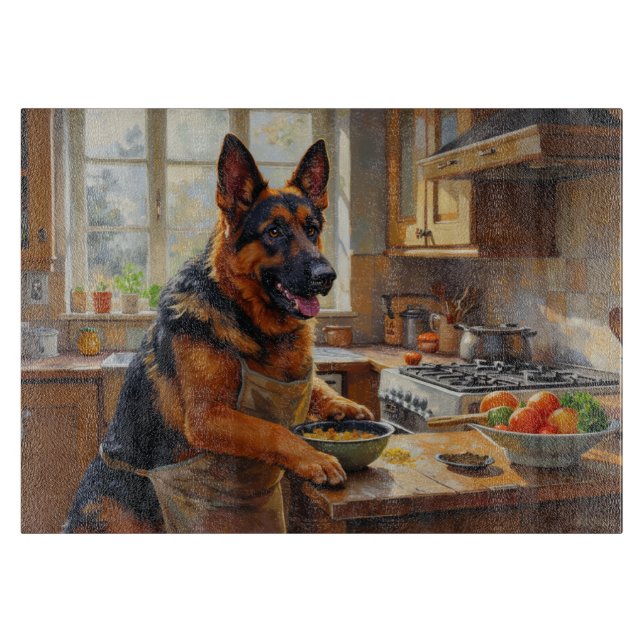 German Shepherd Cooking in Kitchen Cutting Board (Front)