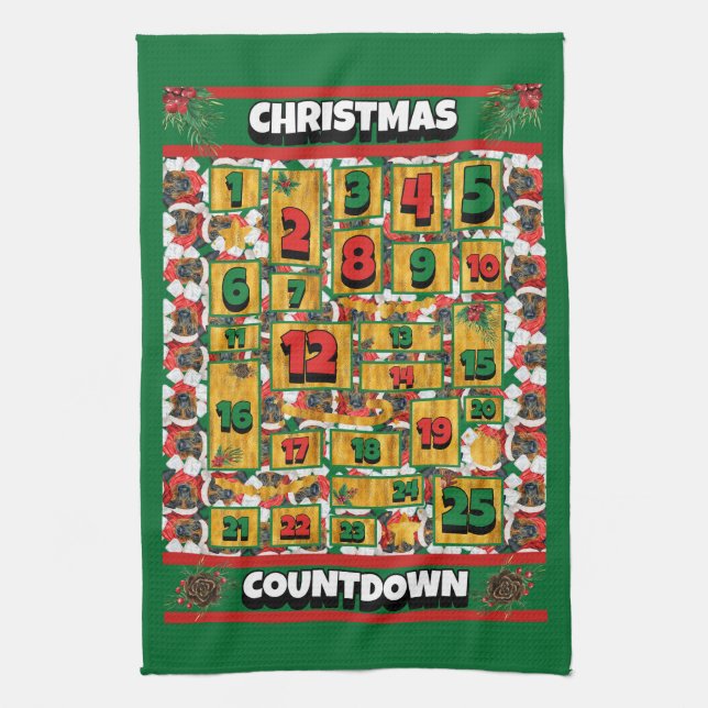 German Shepherd Countdown Christmas Advent Dog  Tea Towel (Vertical)