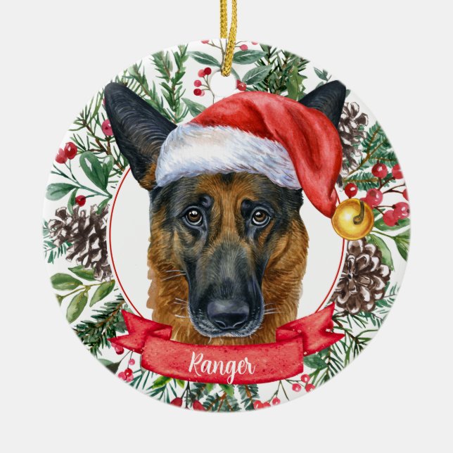 German Shepherd Custom Dog Christmas Ornament (Front)