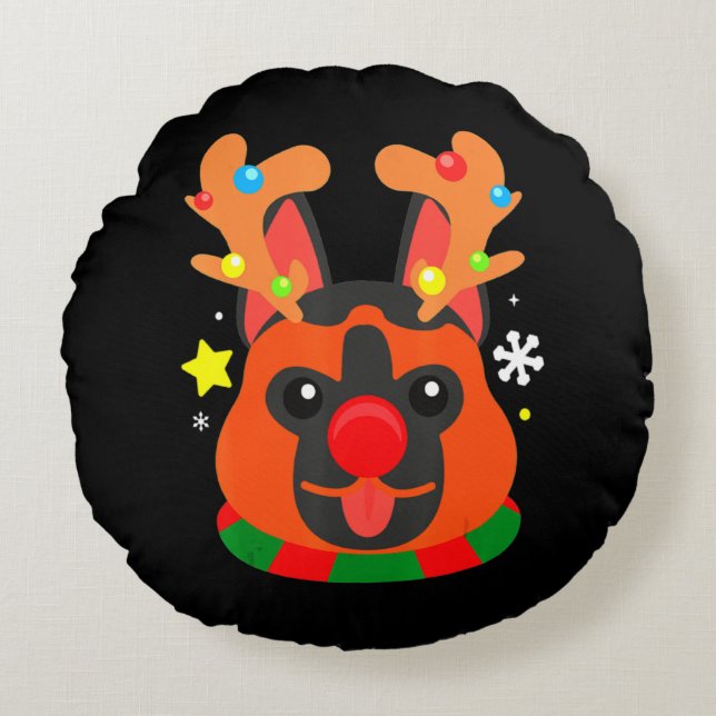 German Shepherd Cute Christmas Round Cushion (Front)