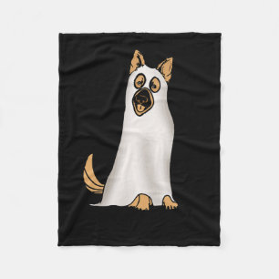 German Shepherd Cute Dog Wearing Ghost Funny Hallo Fleece Blanket