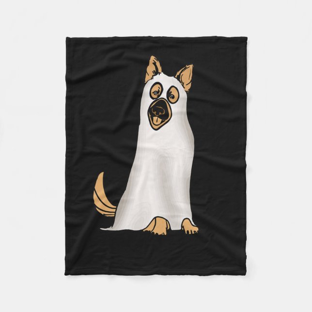 German Shepherd Cute Dog Wearing Ghost Funny Hallo Fleece Blanket (Front)