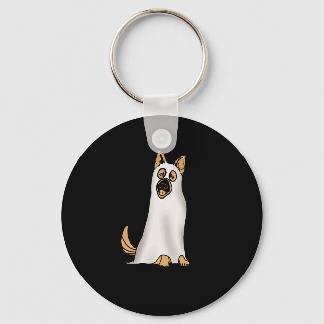 German Shepherd Cute Dog Wearing Ghost Funny Hallo Key Ring (Front)