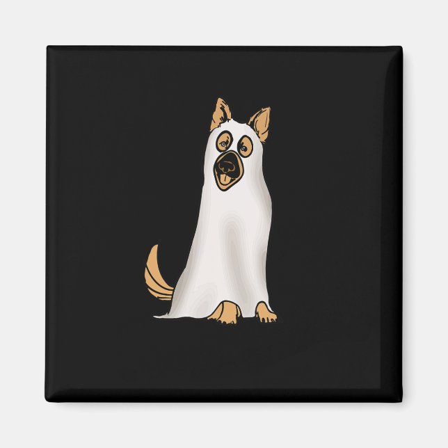 German Shepherd Cute Dog Wearing Ghost Funny Hallo Magnet (Front)