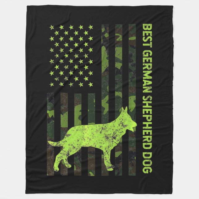 German Shepherd Distressed Usa Flag Camouflage Fleece Blanket (Front)