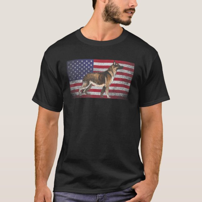 German Shepherd Dog 4th Of July American Flag Amer T-Shirt (Front)