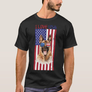 German Shepherd Dog 4th Of July Tee American Flag 