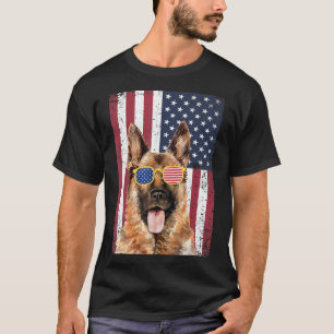 German Shepherd Dog 4th Of July Usa American Flag T-Shirt