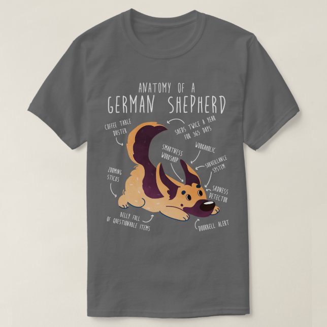 German Shepherd Dog Anatomy T-Shirt (Design Front)