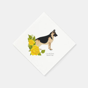 German Shepherd Dog and Yellow Roses Napkin