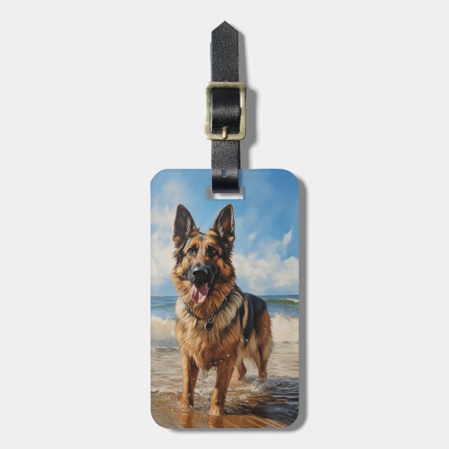 German Shepherd dog at the beach Luggage Tag (Front Vertical)