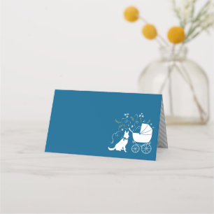 German Shepherd Dog Baby Shower Blue Boy Place Card
