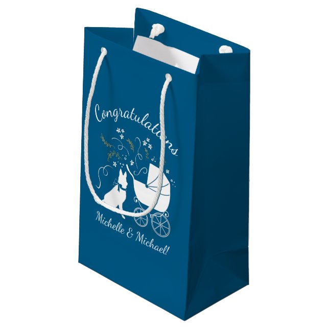 German Shepherd Dog Baby Shower Blue Boy Small Gift Bag (Back Angled)