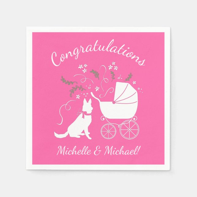 German Shepherd Dog Baby Shower Pink Girl Napkin (Front)