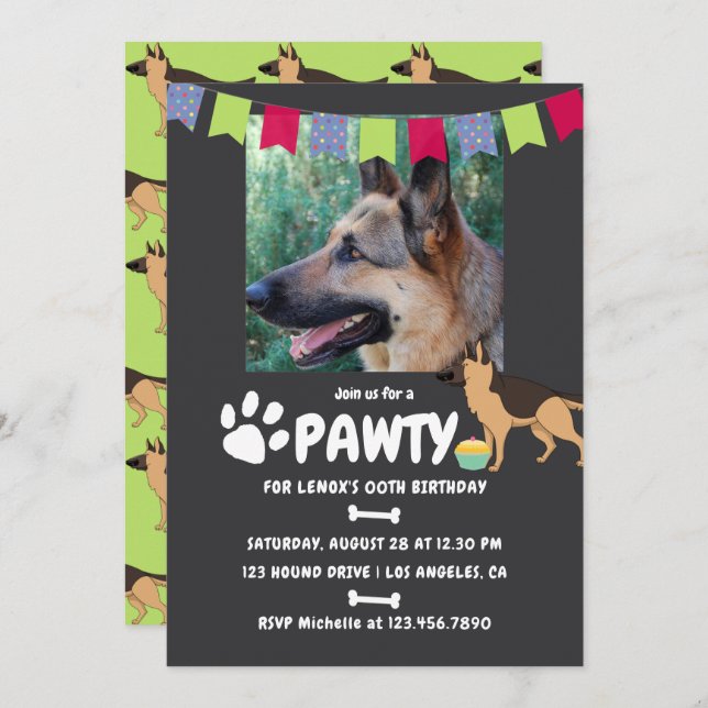 German Shepherd Dog Birthday photo invitation (Front/Back)