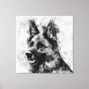 German Shepherd Dog Black and White Watercolor  Canvas Print