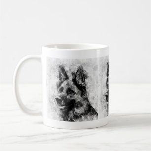 German Shepherd Dog Black and White Watercolor Coffee Mug