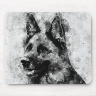 German Shepherd Dog Black and White Watercolor Mouse Pad