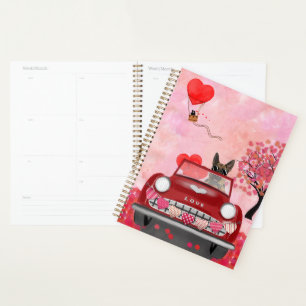 German Shepherd Dog Car with Hearts Valentine's Planner